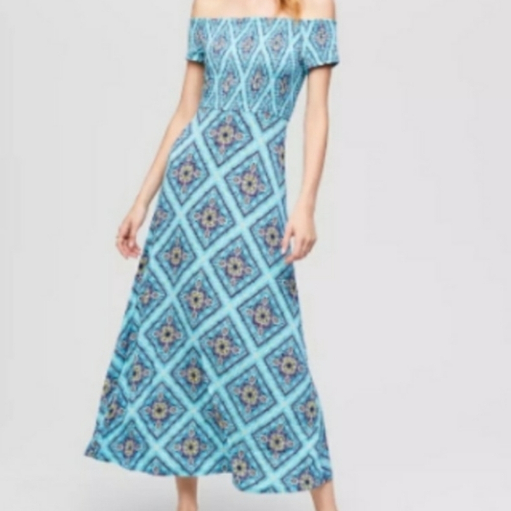 Ann Taylor Loft Beach Smocked Maxi Off The Sholder Dress